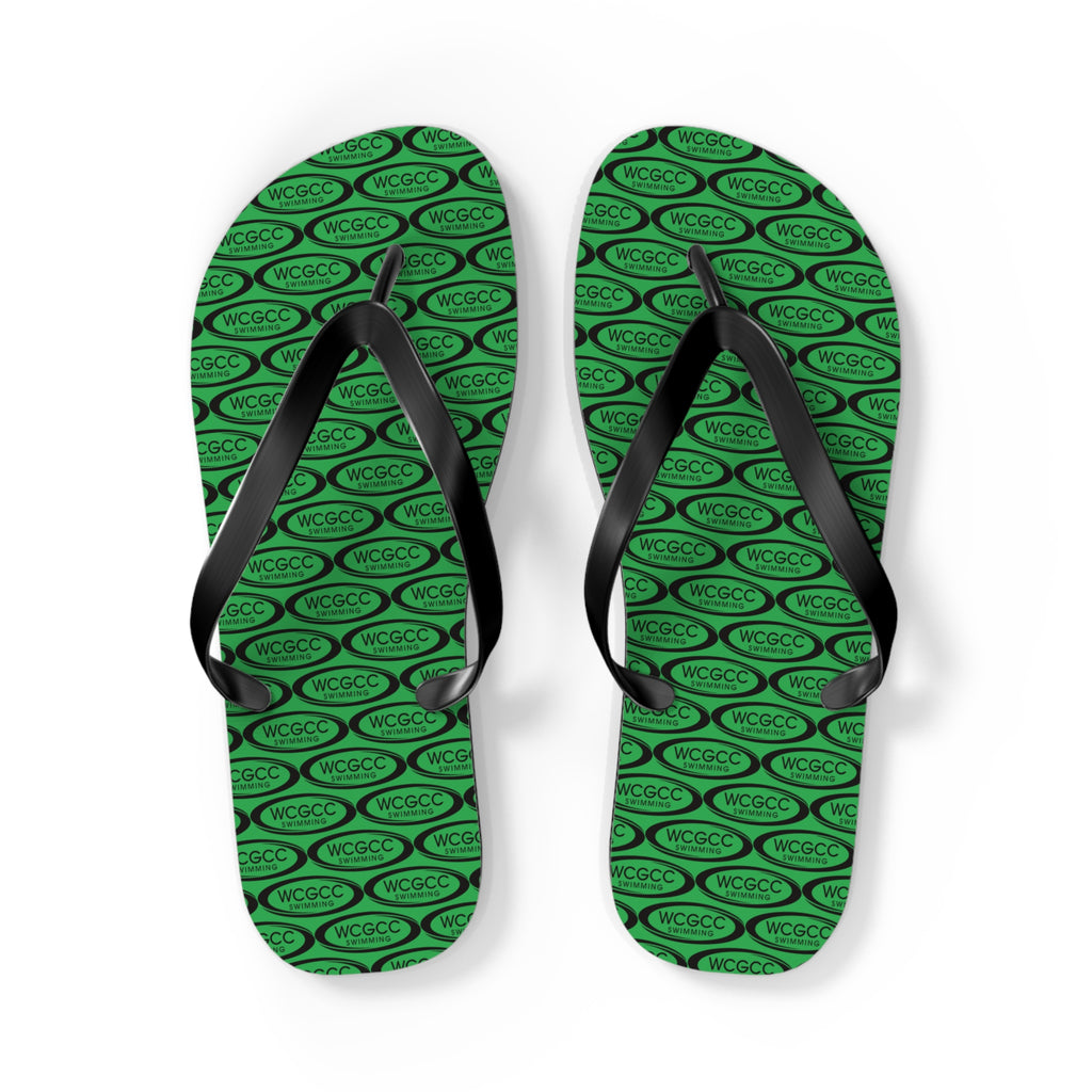 Green Patterned Flip Flops – Repeating Logo Beach Sandals