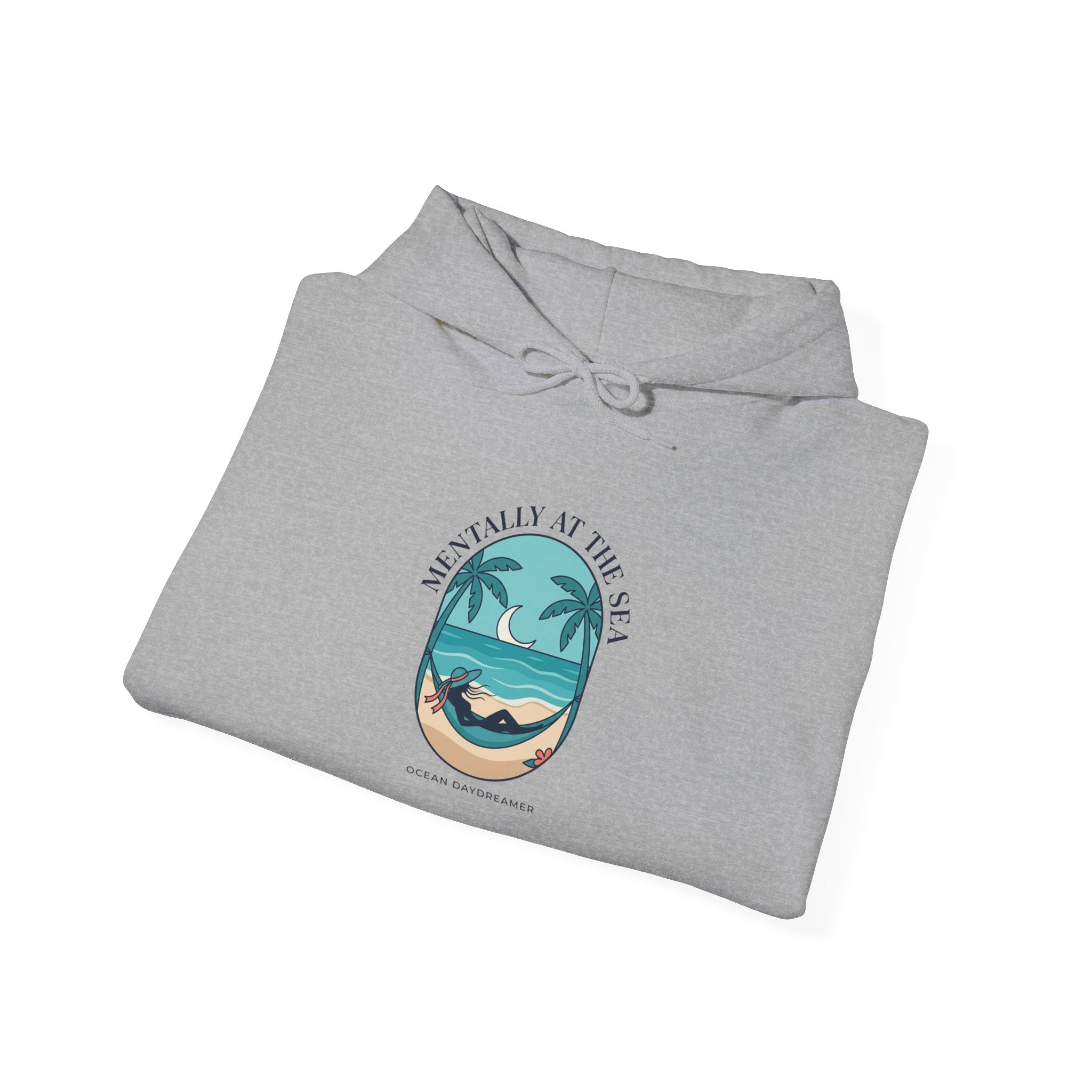Coastal Escape Beach Scene Hoodie | Ocean Aesthetic, seafoam blue