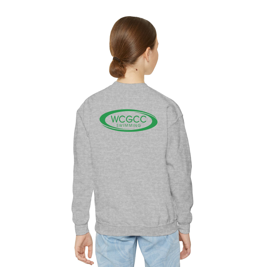 Youth Crewneck Sweatshirt - WCGCC Swimming Team Logo (White)