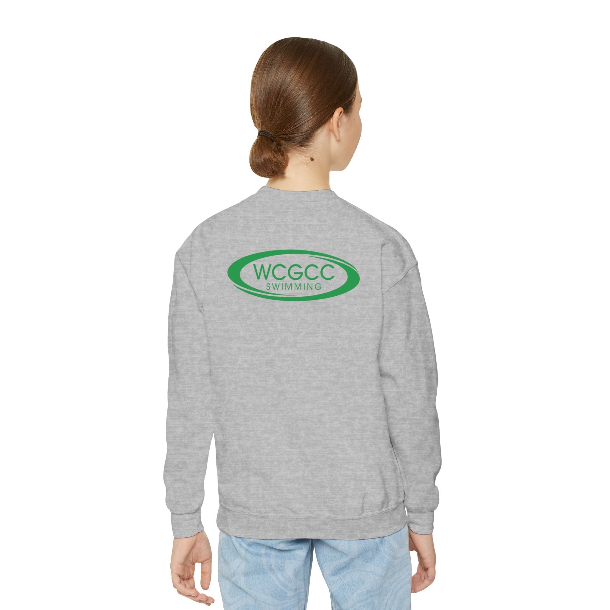 Youth Crewneck Sweatshirt - WCGCC Swimming Team Logo (White)