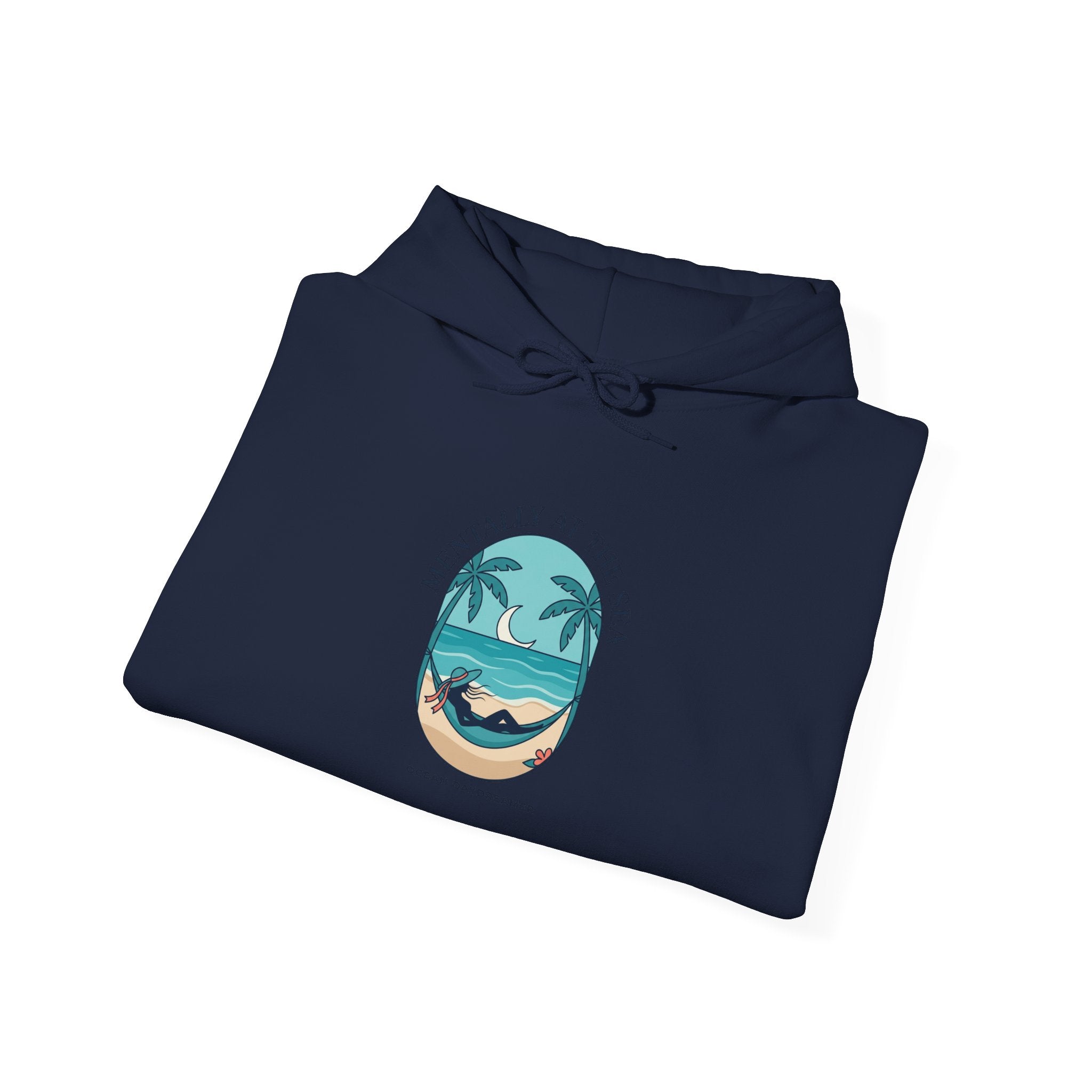 Coastal Escape Beach Scene Hoodie | Ocean Aesthetic, seafoam blue