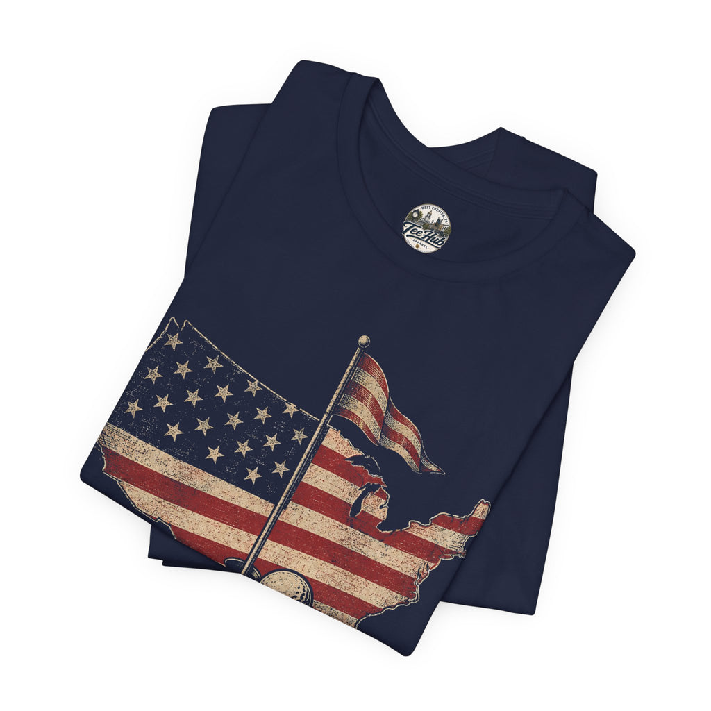 America 250th Celebration Golf T-Shirt — USA Map Flag Tee (1776–2026)
