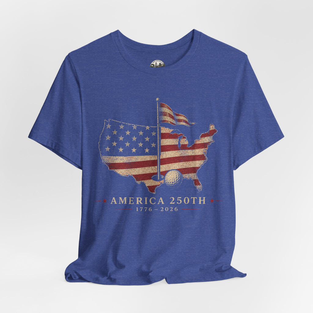 America 250th Celebration Golf T-Shirt — USA Map Flag Tee (1776–2026)