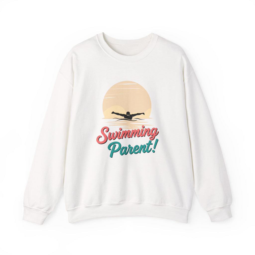 Swimming Parent Sweatshirt — Retro Swimmer Graphic Crewneck for Swim Moms & Dads