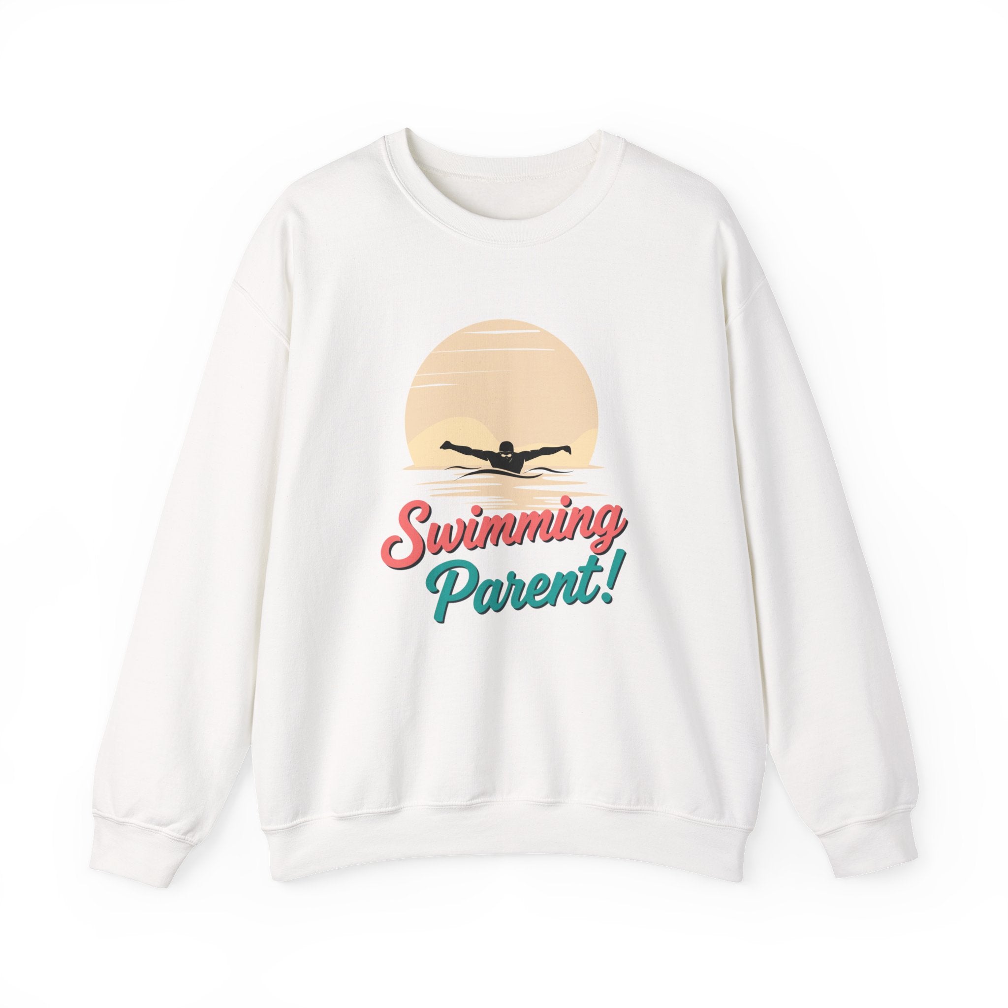 Swimming Parent Sweatshirt — Retro Swimmer Graphic Crewneck for Swim Moms & Dads