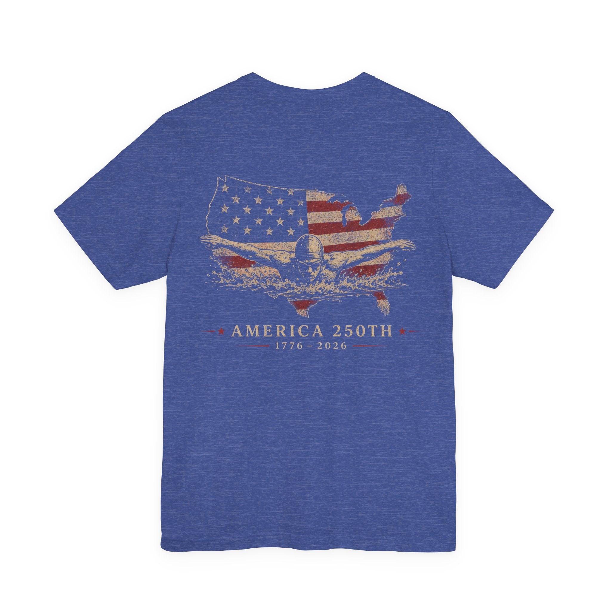 America 250th  Swim T-Shirt — Vintage Flag USA Map Tee (1776–2026)