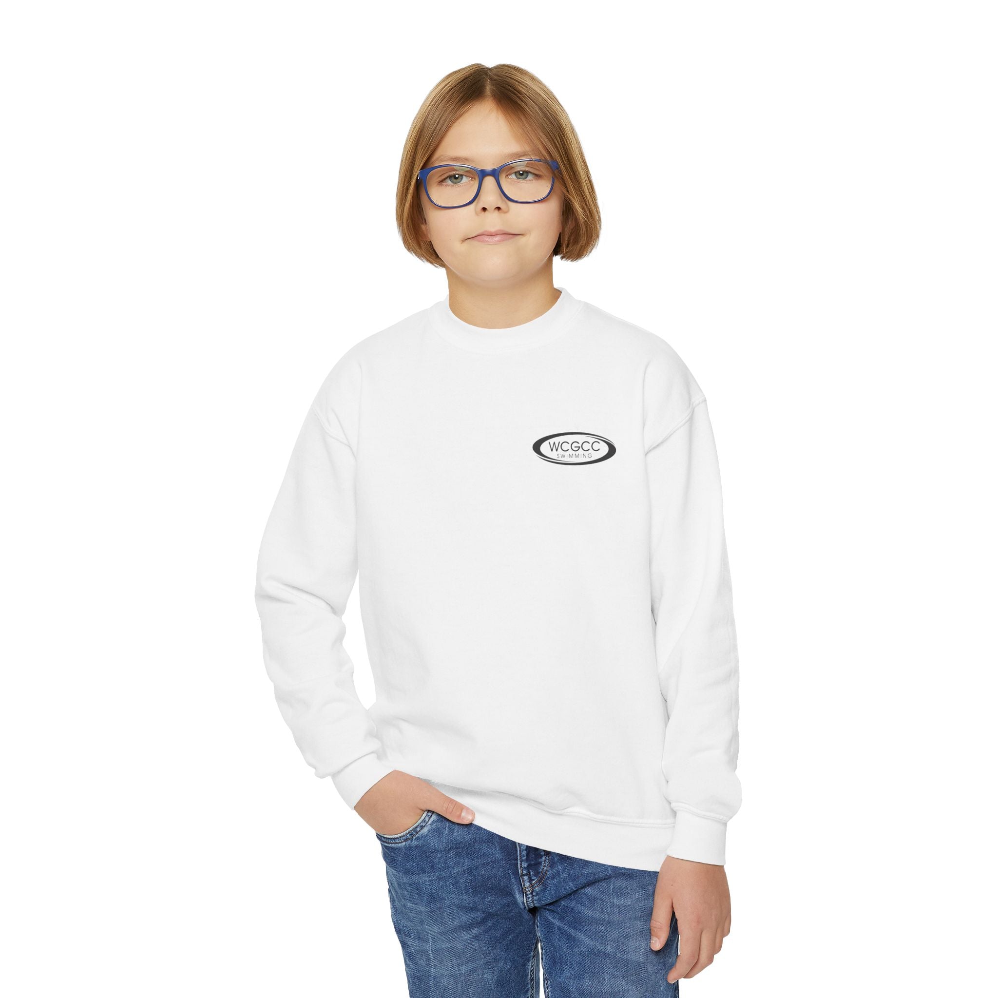 Youth Crewneck Sweatshirt — 'Eau de Chlorine' Swim Vibes Graphic Pullover