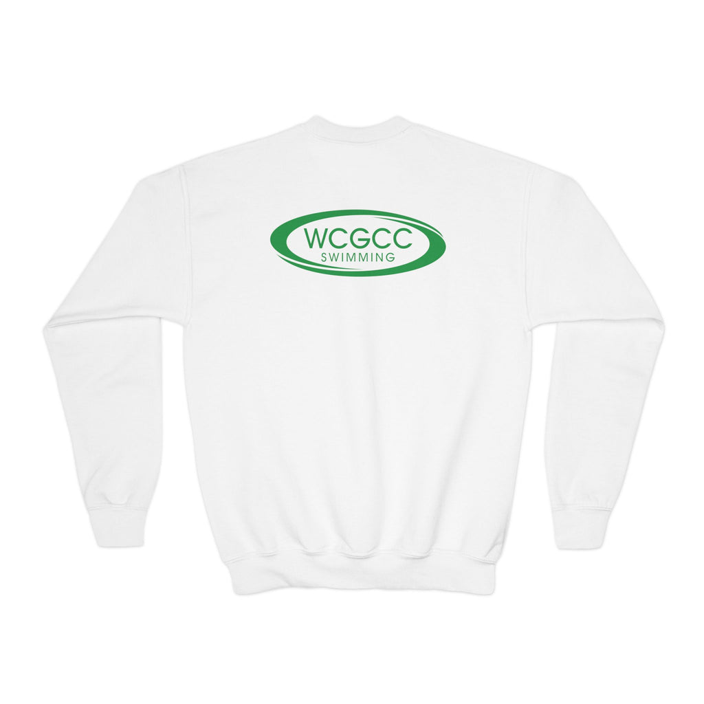 Youth Crewneck Sweatshirt - WCGCC Swimming Team Logo (White)