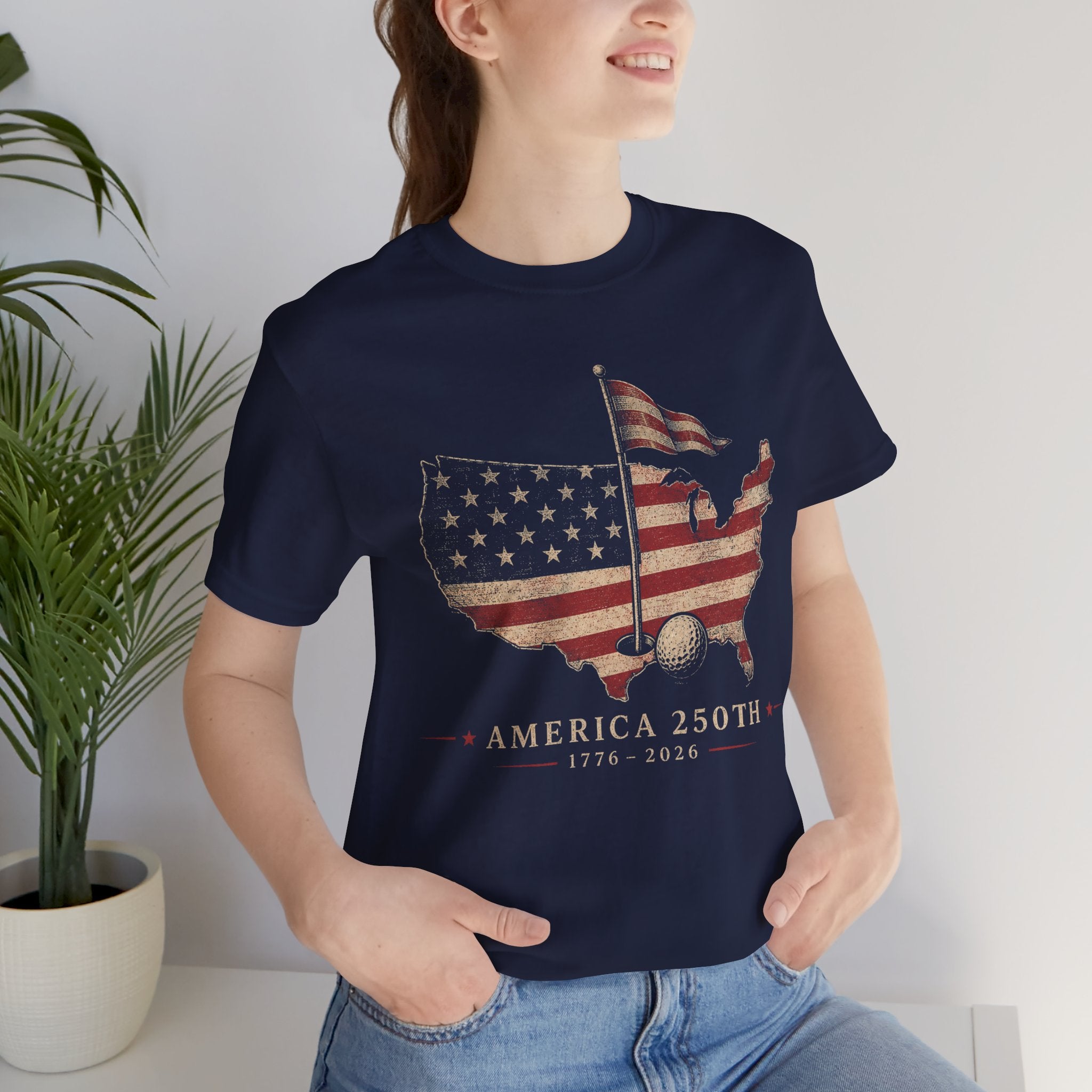 America 250th Celebration Golf T-Shirt — USA Map Flag Tee (1776–2026)
