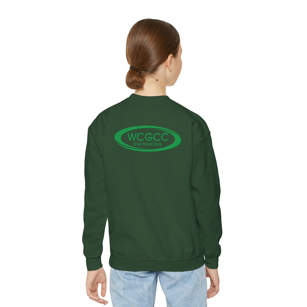 Youth Crewneck Sweatshirt - WCGCC Swimming Team Logo (White)
