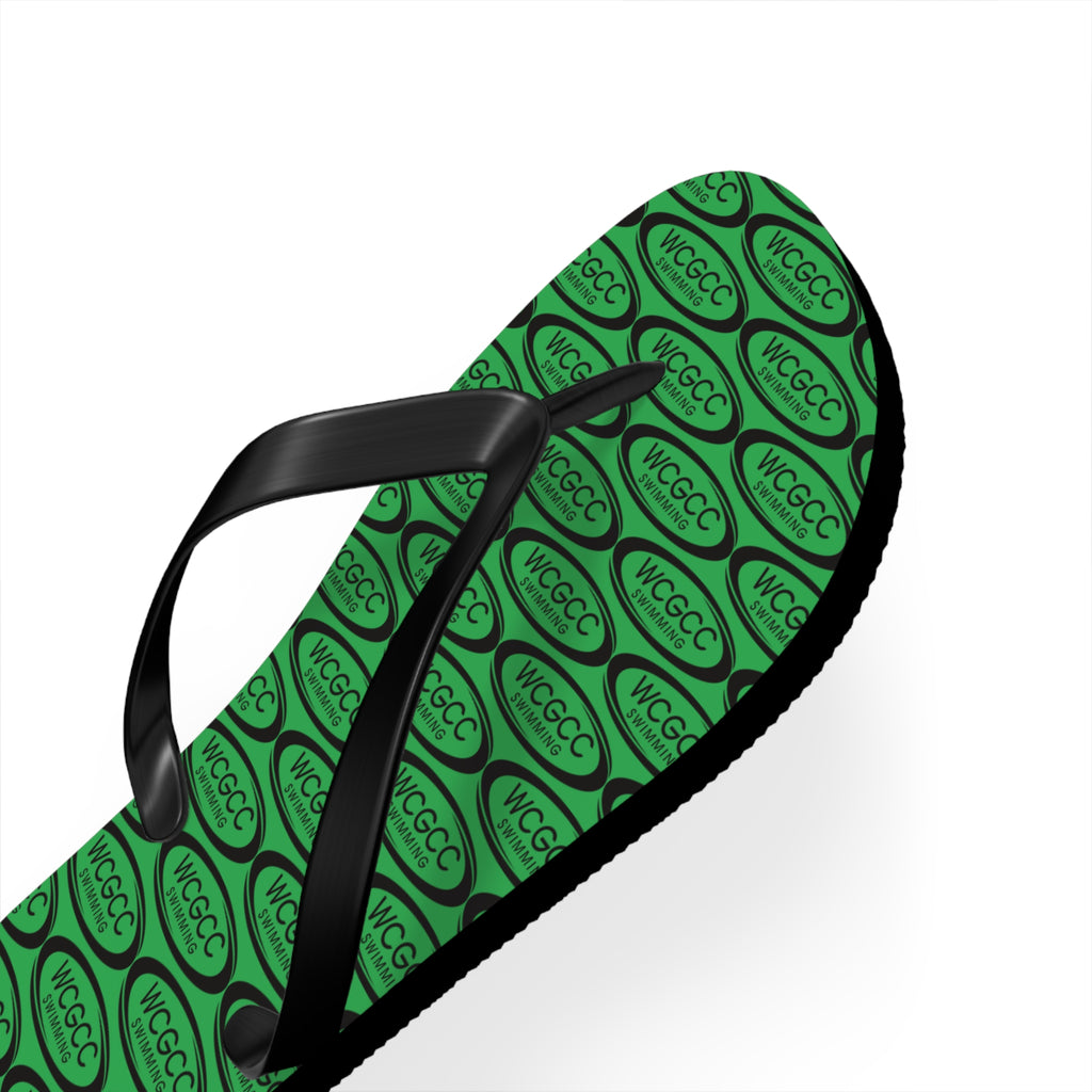 Green Patterned Flip Flops – Repeating Logo Beach Sandals