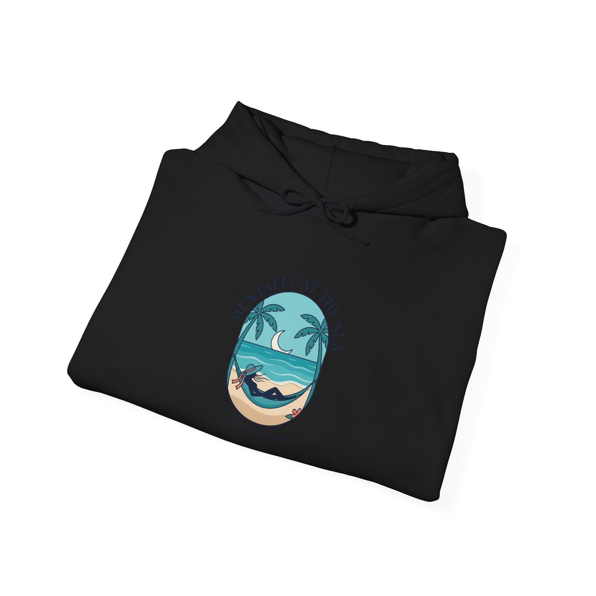Coastal Escape Beach Scene Hoodie | Ocean Aesthetic, seafoam blue