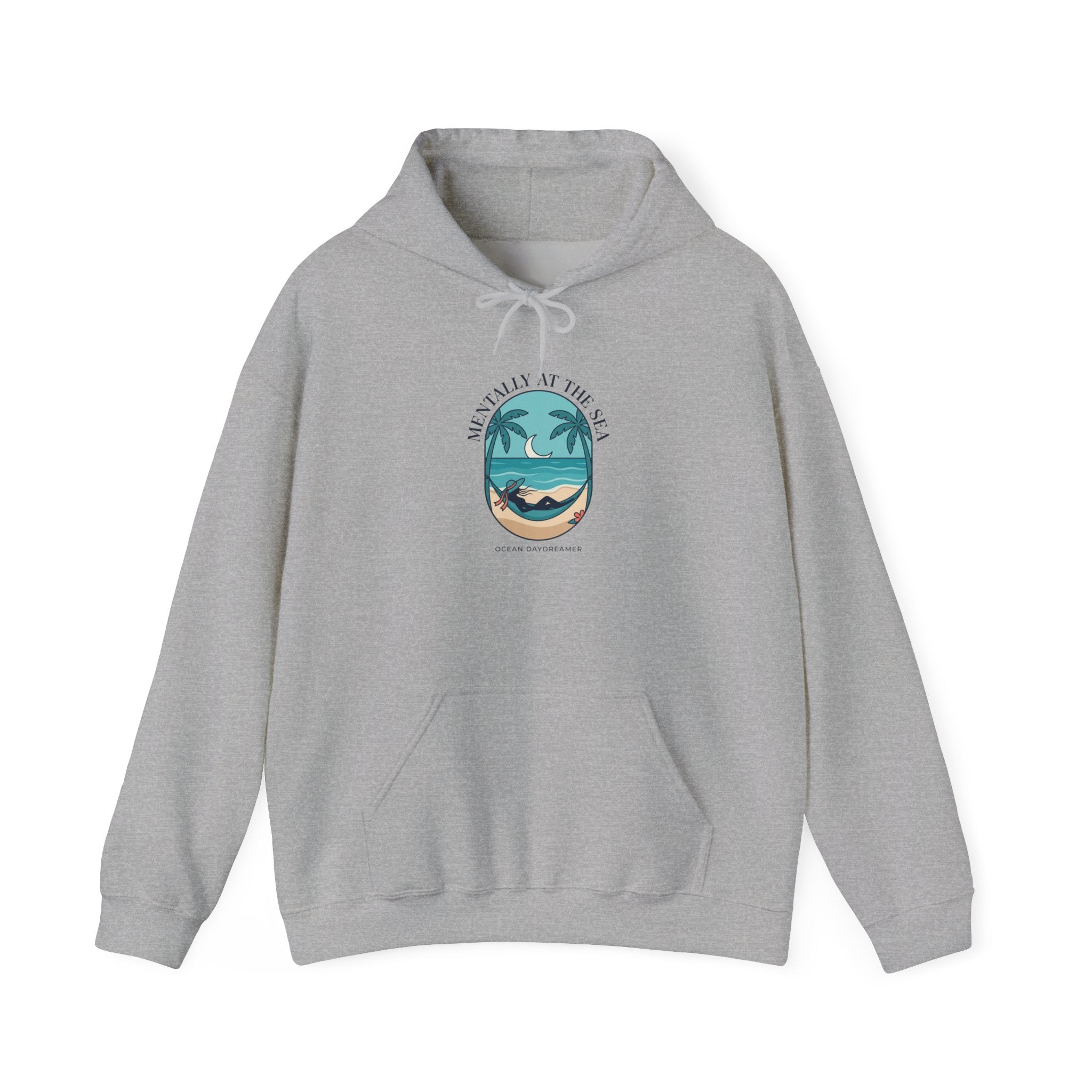 Coastal Escape Beach Scene Hoodie | Ocean Aesthetic, seafoam blue