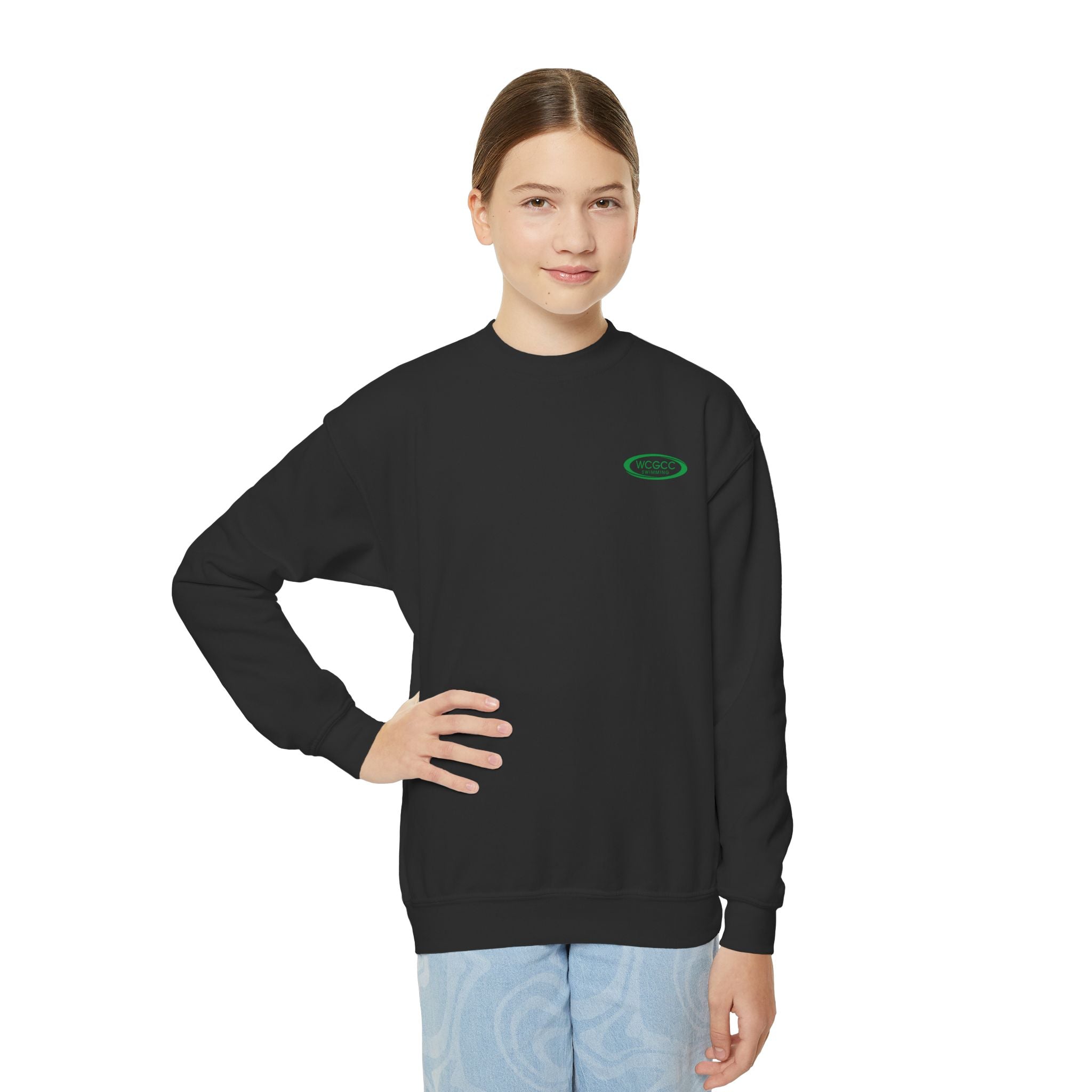 Youth Crewneck Sweatshirt - WCGCC Swimming Team Logo (White)