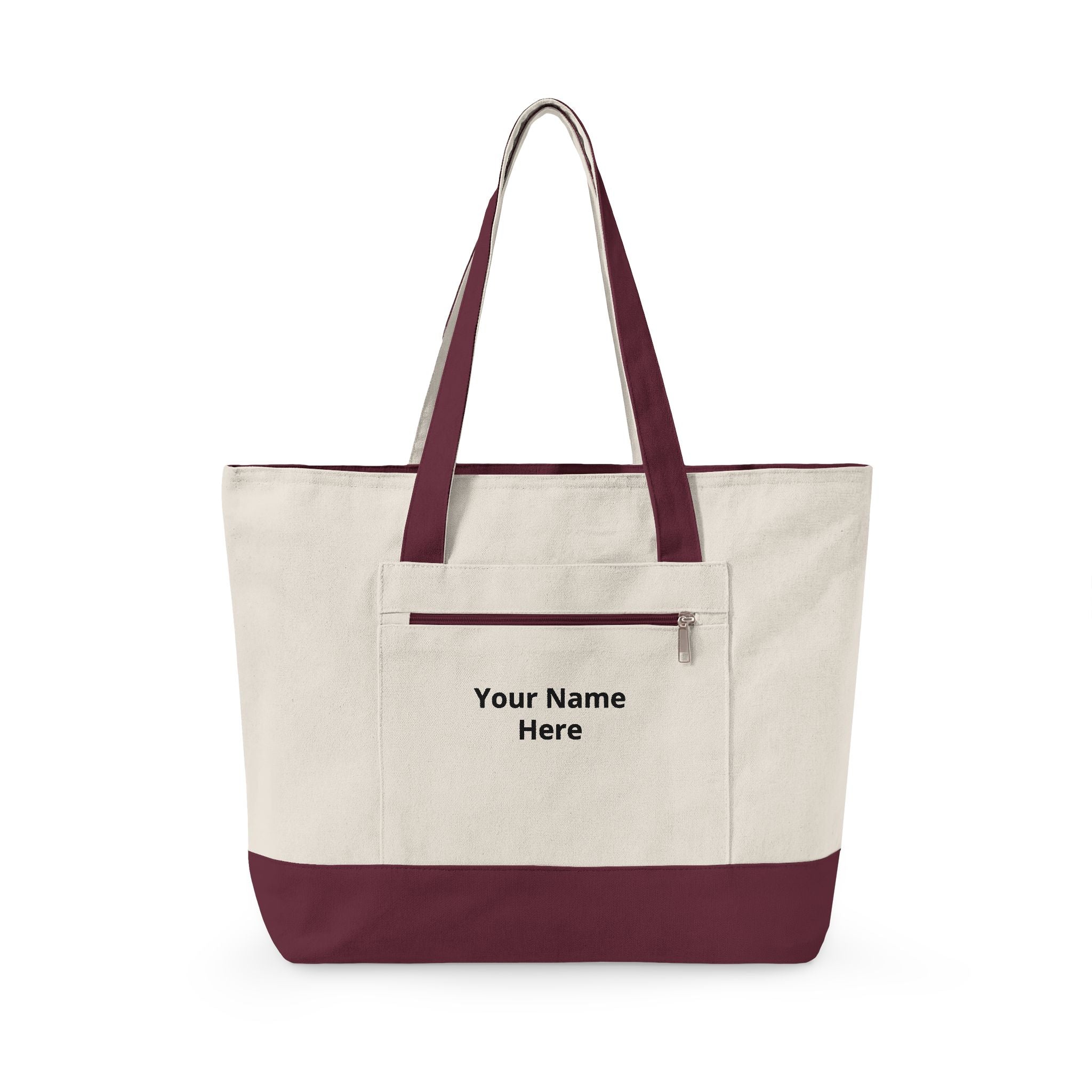 Personalized Zippered Canvas Tote Bag - Custom Name Carryall