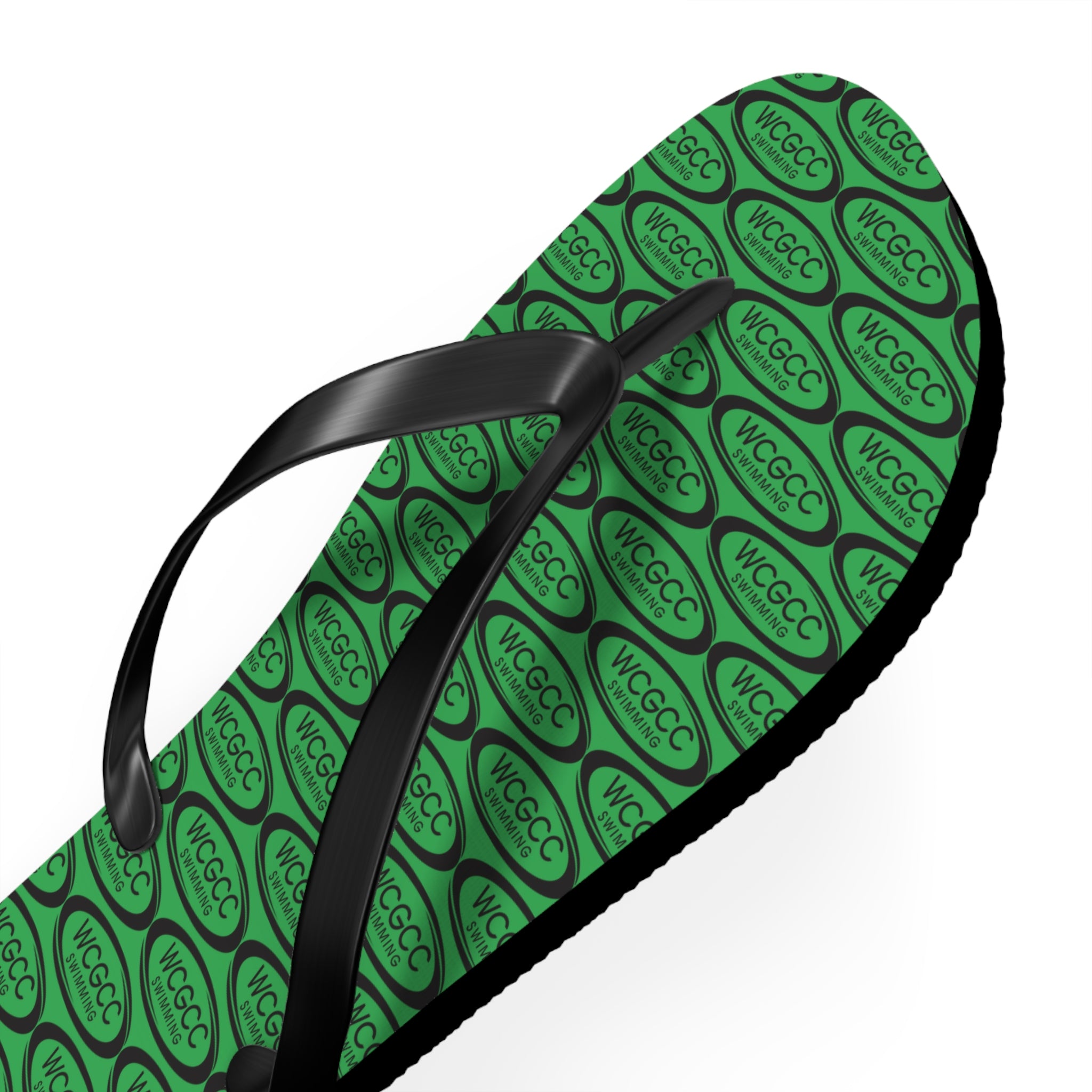 Green Patterned Flip Flops – Repeating Logo Beach Sandals