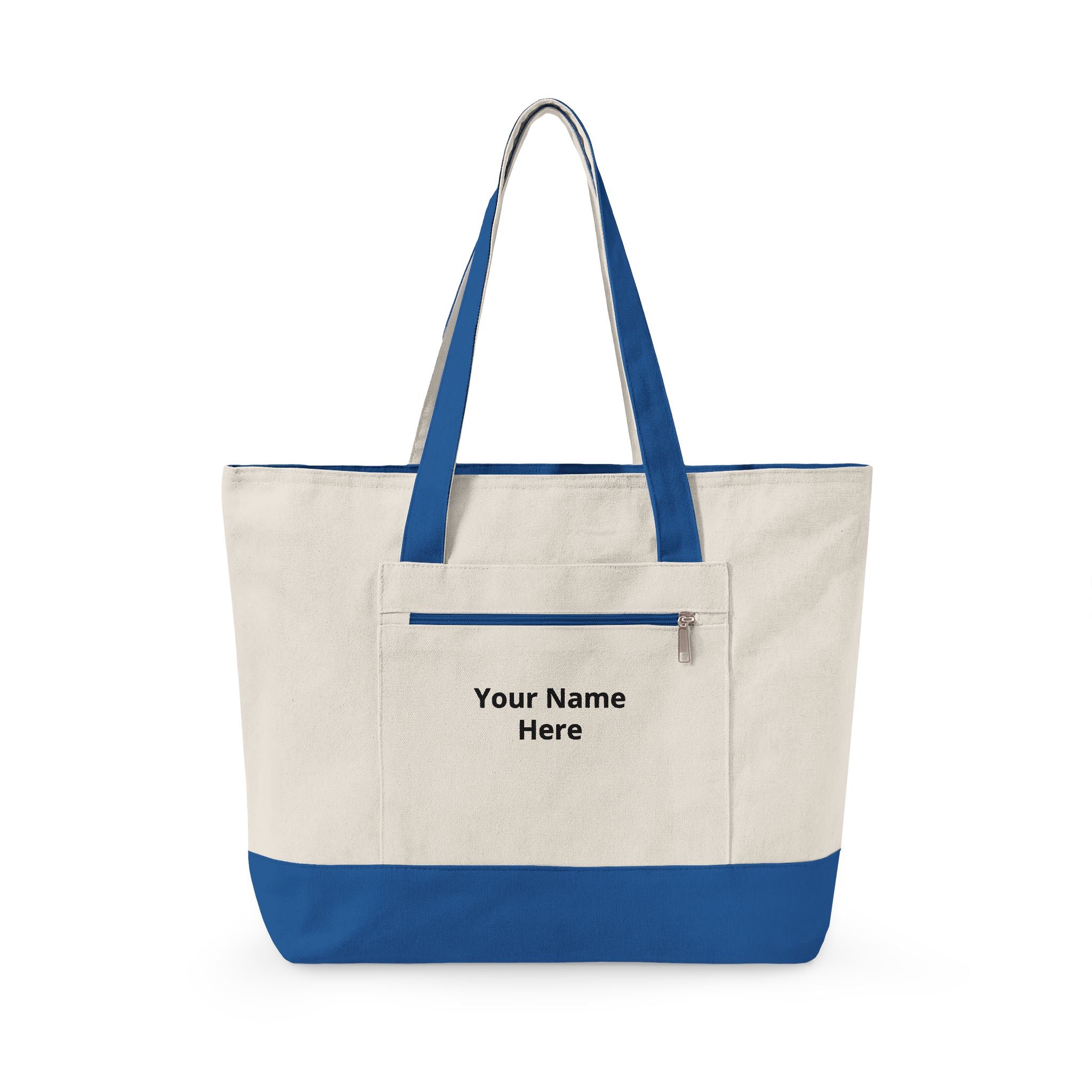 Personalized Zippered Canvas Tote Bag - Custom Name Carryall